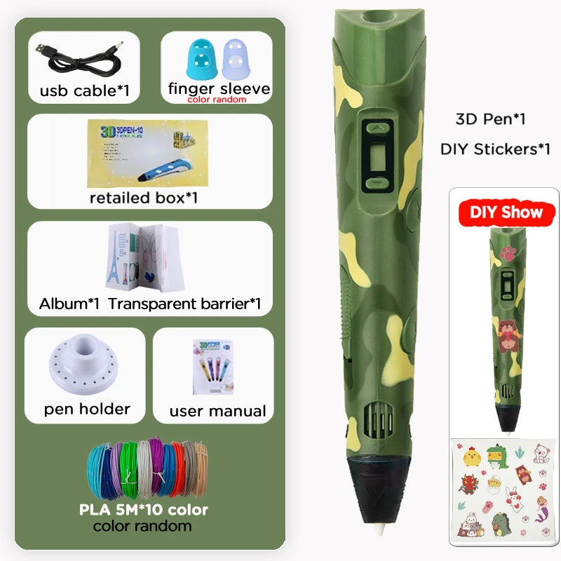 40 Colors 3D Printing Pen Kids 1.75mm PLA Filaments Children 3D Doodle Pen DIY Drawing Pens Boys Girls Birthday Gifts Vue camo pen add 50M PLA Filagment
