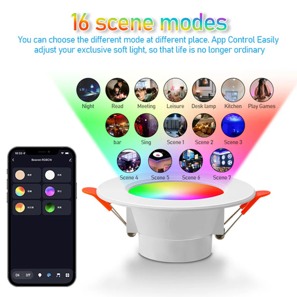 1-10PCS 10W LED Recessed Downlight Smart RGBCW Full Color Changing with Voice APP Remote Control Ceiling Spot Lamp Home Lighting Vue