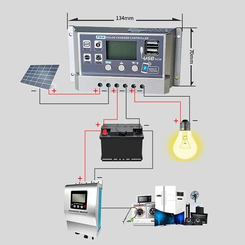 PWM Solar Charge Controller Bluetooth WiFi 12V 24V LCD 60A Solar Charge Controller Vue