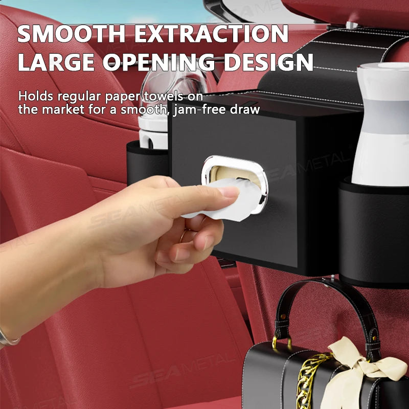 SEAMETAL Car Seat Back Storage Box Multifunctional Cup Holders Phone Stand Tissue Box Hook 5 In 1 Backseat Hanging Organizer Box Vue