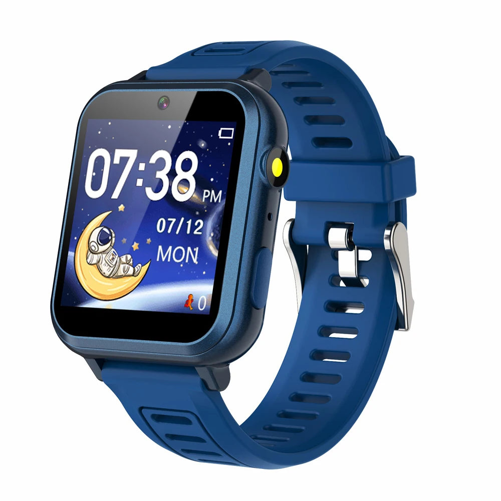 Children's Wristwatch 24 Games Kids Smart Watch Music Play Pedometer Tracker Time Display Video Audio Record Torch Smartwatch Vue version 1Blue