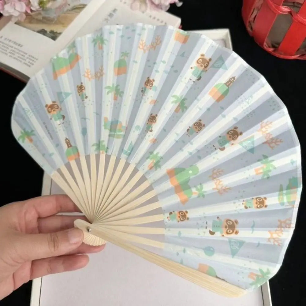 Cute Retro Folding Fan Japanese Style Shell Shape Handmade Fan Cartoon with Tassels Decorative Fan Cultural Gift Vue