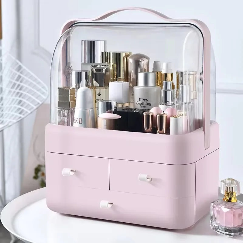 Large Cosmetics Receiving Box Dust-Proof Desktop Makeup Organizer with Drawer for Skin Care Products Household Storage Box Shelf Vue