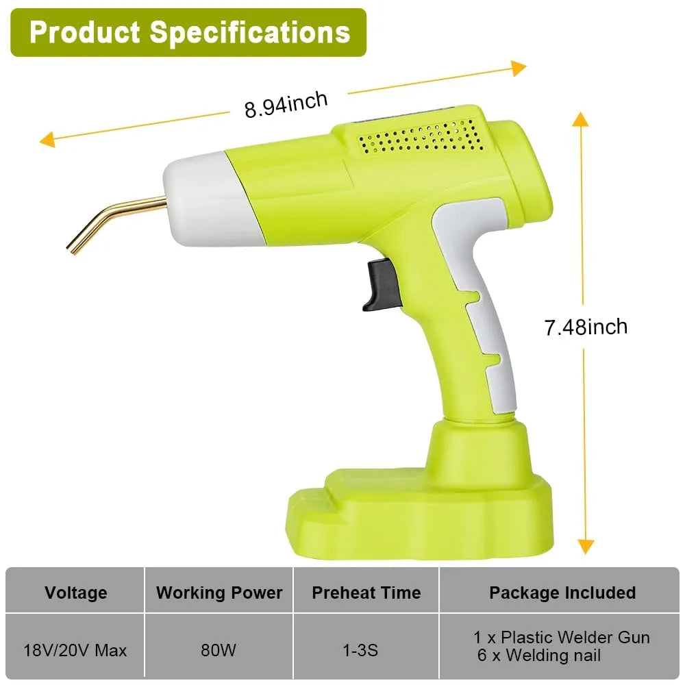 Rechargeable Plastic Welder Kit for Ryobi 18V Li-Ion Batteries Portable Plastic Welder with LED Indicator DIY Home Repair Tools Vue