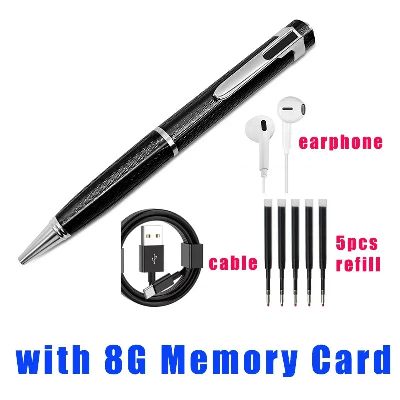 8GB-128GB Digital Voice Recorder Professional Audio Record Noise Reduce Dictaphone MP3 Player Business Meeting Recording Pen Vue white-8GB Card