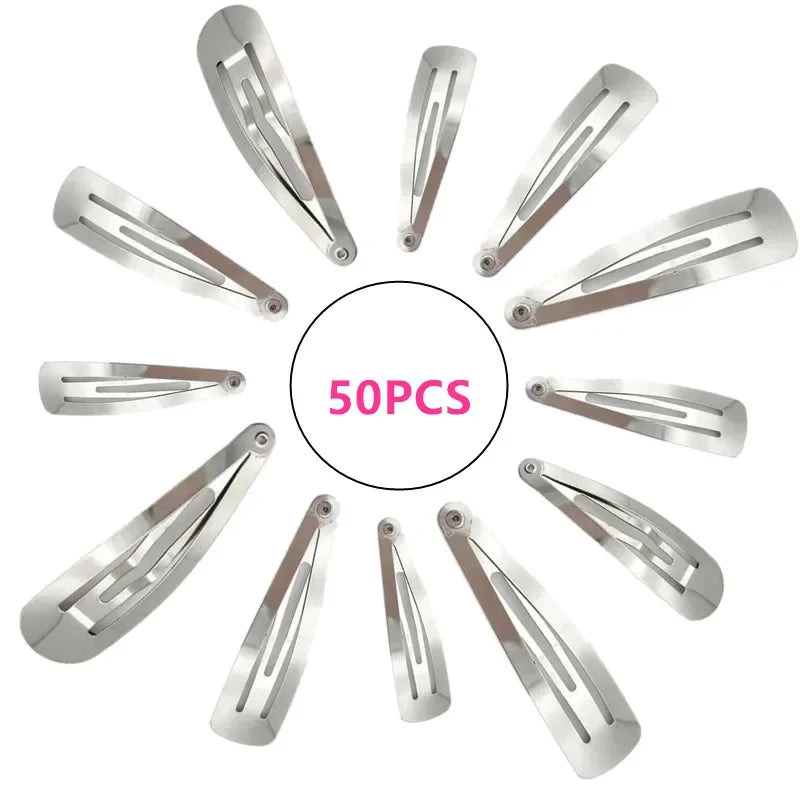 50pcs/pack Silver Tone Snap Hair Clips Craft Bow-Nickel Plated 30/40/50mm Barrette Slide Blanks for Kid DIY Decoration Hot Vue 30mm