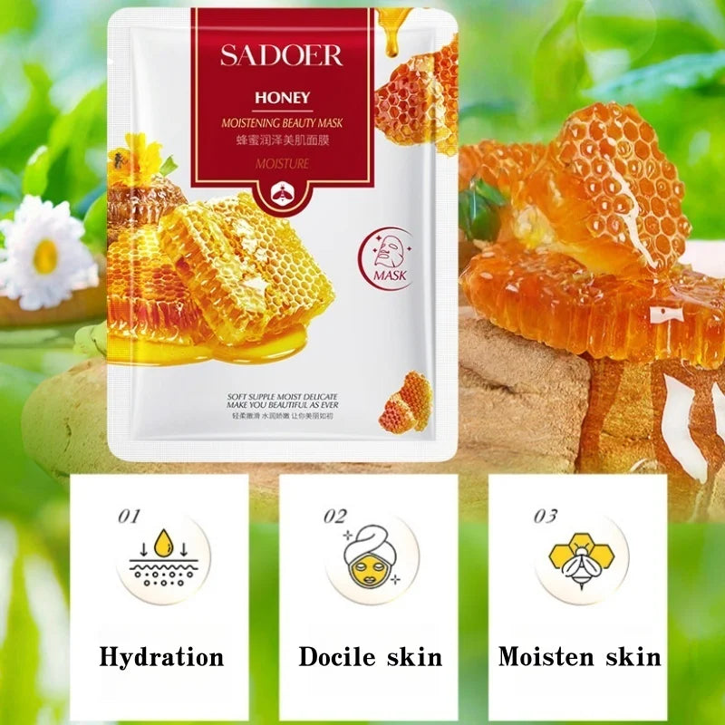 Honey Hydrating Facial Mask, Made with a Lightweight and Soft Film Cloth, Adheres Closely to the Skin, Hydrates and Moisturizes, Helps Improve Dryness, Dehydration, and Roughness, and Leaves Skin Moisturized, Tender, and Beau Vue