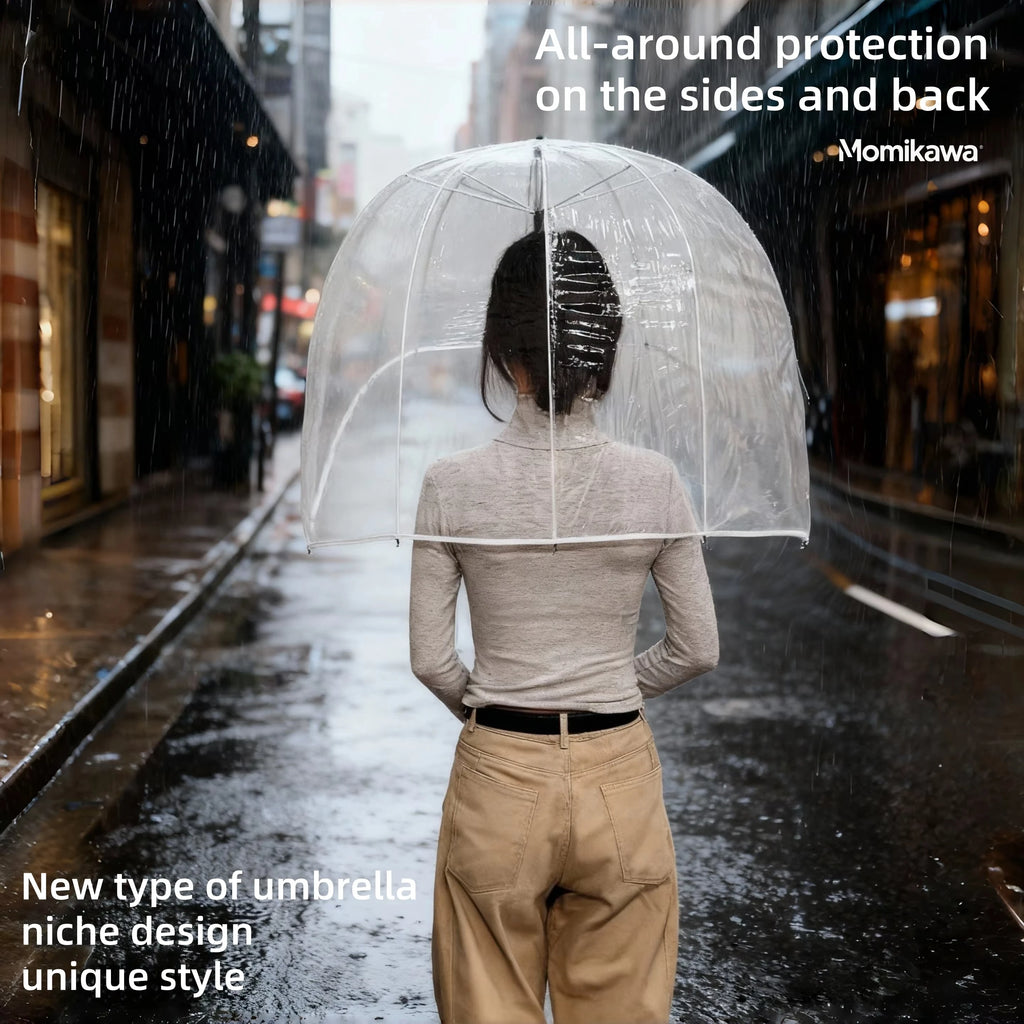 Long-Handled Helmet Umbrella Windproof Waterproof Transparent Fun Cap for Outdoor Weather Vue