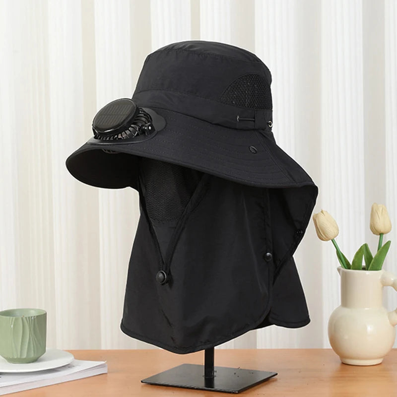 Solar Powered Fan Hat for Men Wide Brim UV Protection Hat for Outdoor Activities Hiking Fishing Camping Vue A10