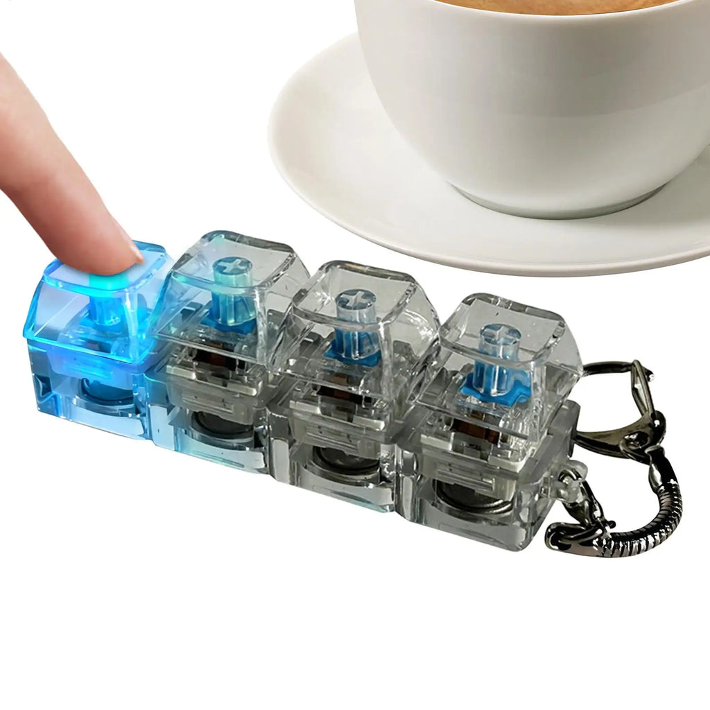 Funny LED D ecompression Keyboard Keychain Transparent 4 Keys Stress Relief Fidget Toy Button Keycap Keyrings Men Women Pendant Vue