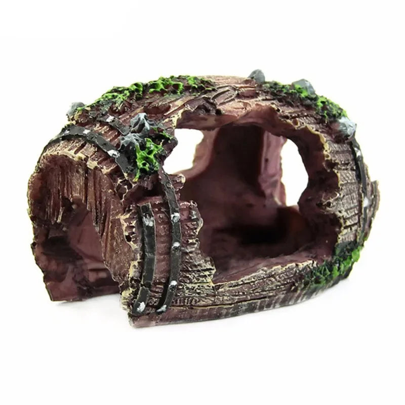 Aquarium Resin Wood Trunk Log Artificial Barrel Hideout Cave Landscaping Fish Tank Ornaments Decorations Background acuario Vue
