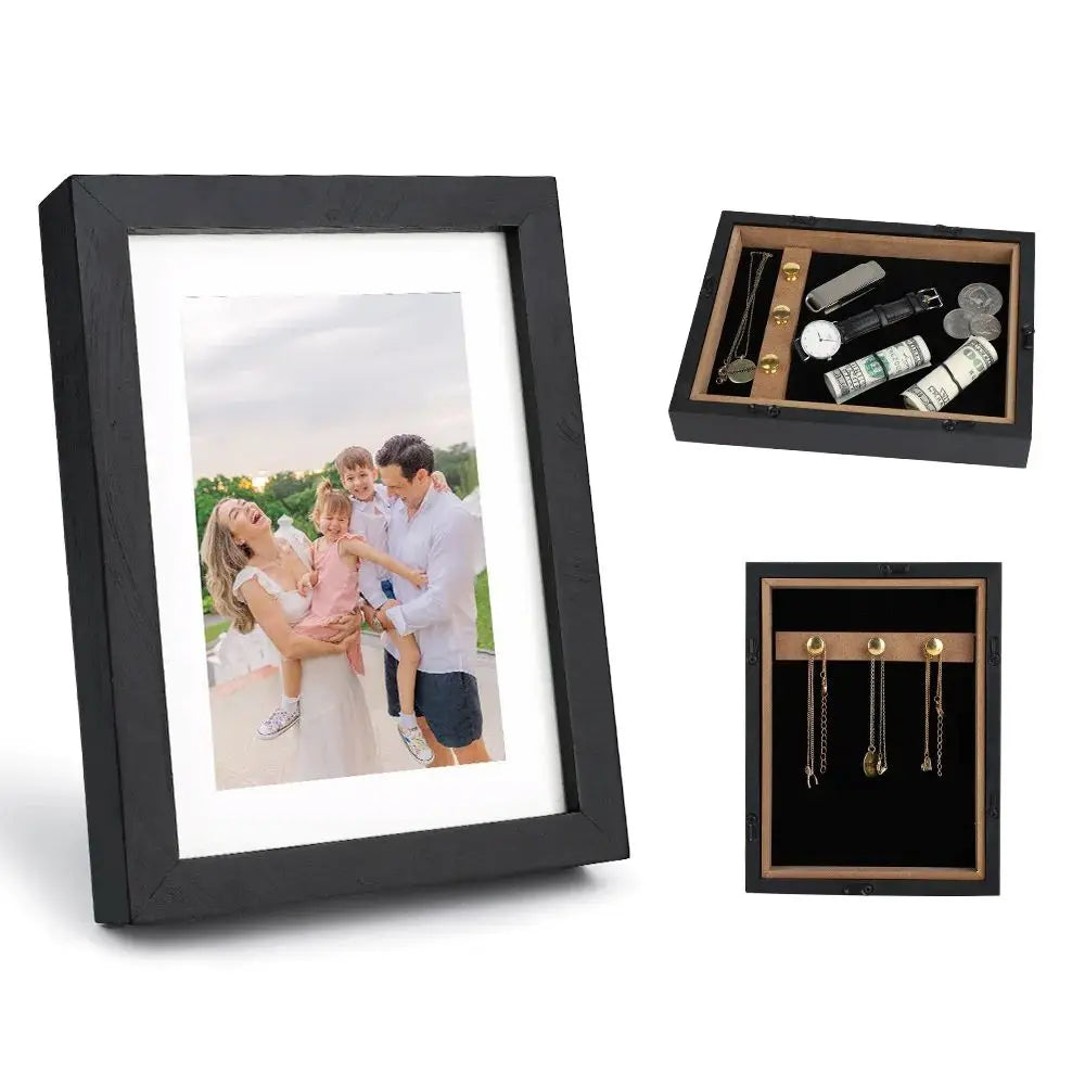 Hidden Wooden Photo Frame Sight Secret Storage Compartment Diversion Stash Safe Container Home Hide Money Cash Ring Necklace Key Vue