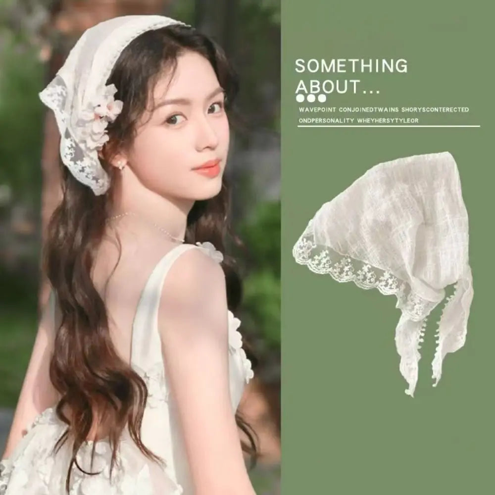 Cloth Lace Design Headscarf Triangular Shape Lightweight Fabric