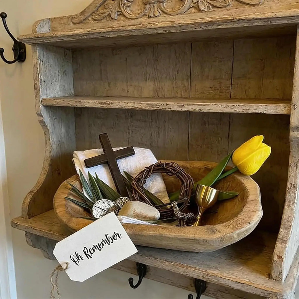Easter Decor Tray Wooden Natural Prayer Bowl Religious Keepsake Collection for Thanksgiving Holiday Birthday Party Offices Home Vue