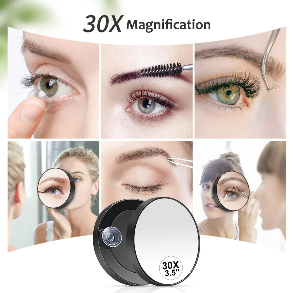 30X Magnifying Mirror, Small Magnifying Mirror with Suction Cup and Tweezers, As a Travel Mganifying Mirror, Compact Mirror Set Vue