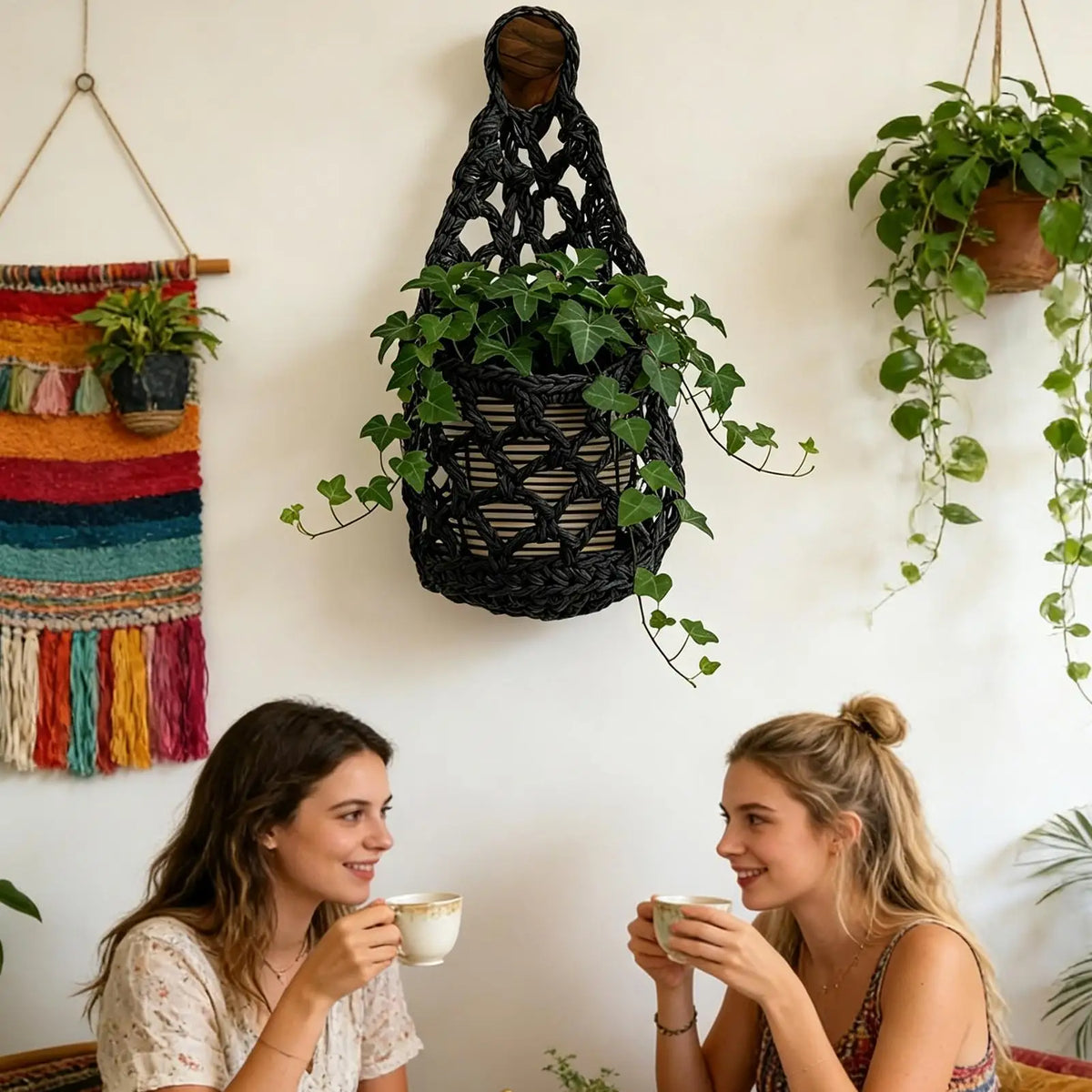 32x16cm Cotton Rope Indoor Plant Hanger, Macrame Planter Holder for Home Living Room Balcony Decor, Hanging Flower Pot Stand Vue
