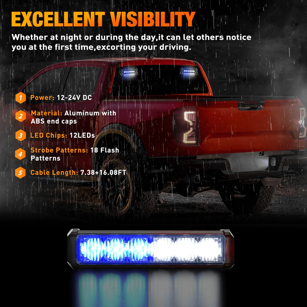 Nilight Automotive Strobe Traffic Advisor Light Bar 2-1 Dash Warning Safety Flashing Light Front/Rear Off-Road Truck Accessories Vue