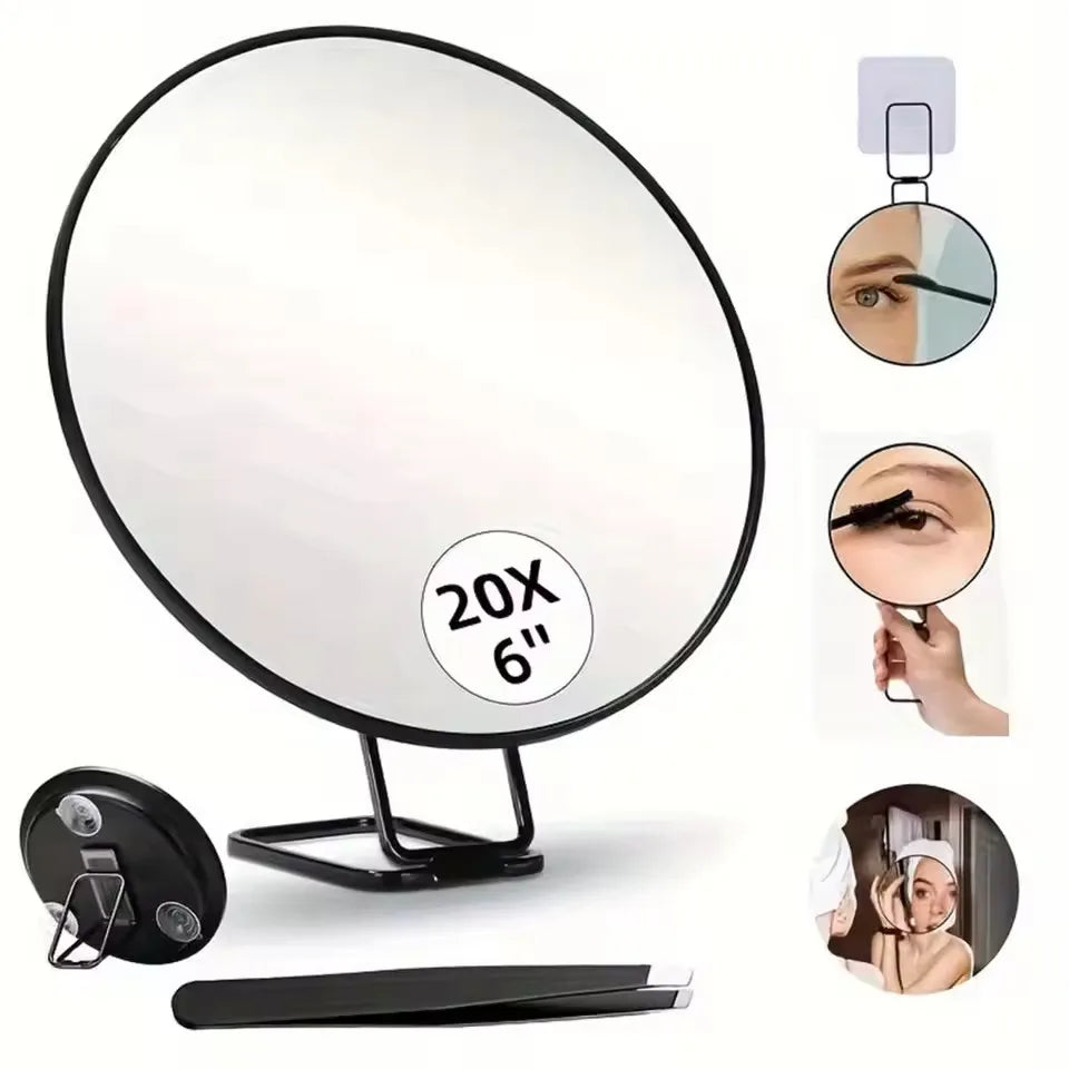 Magnifying Mirror 20X Magnification Handheld Makeup Mirror Portable Beauty Tool One-Side Tabletop Mount For Home Travel,Tweezers Vue 20X with Tweezers