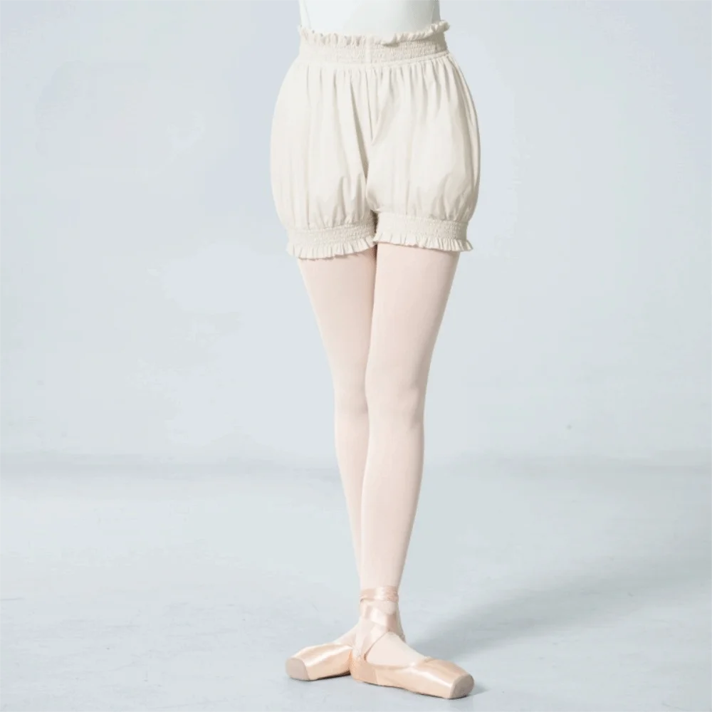 Pilates High Waist Dance Shorts Elastic Waistband Nylon Ballet Shorts Ruffle Comfortable Safety Pants Yoga Exercise Vue White-S