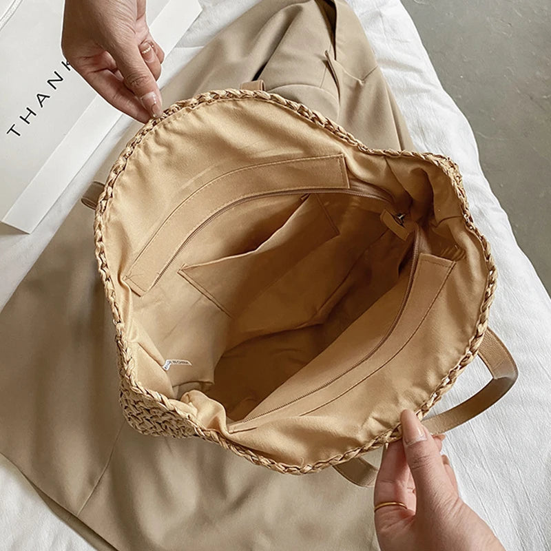 Summer Round Straw Bags for Women Rattan Shoulder Bag Travel Handmade Woven Beach Handbags Female Large Capacity Totes Bag Vue