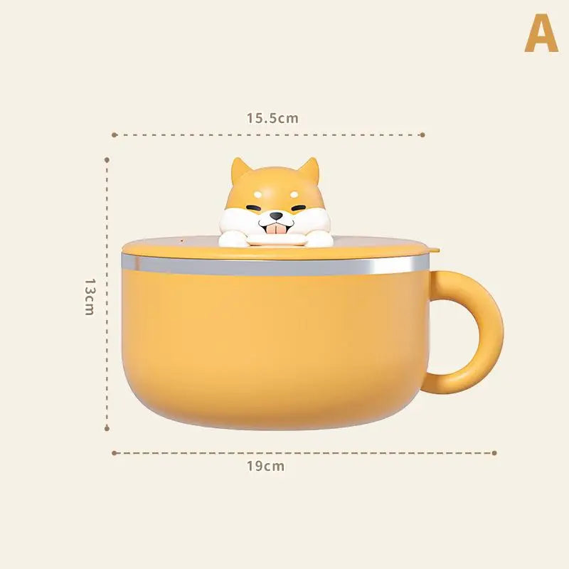 Cute Dog Instant Noodle Bowl Stainless Steel Lid Large Fruit Salad