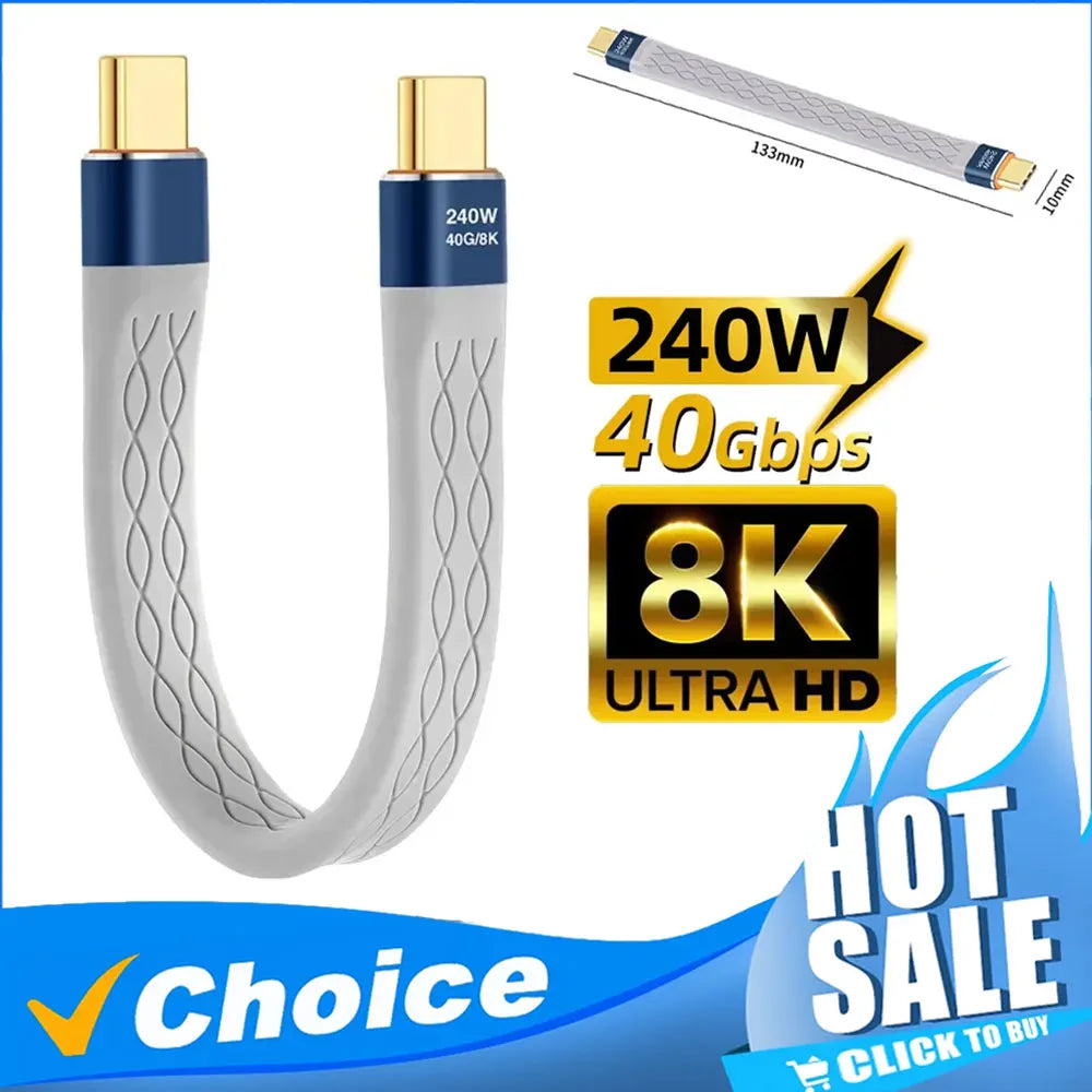 NNBILI 240W 40GB Short USB C to USB C Cable Fast Charging Type C Cord 40Gbps Data Transfer 8K Flat Data Charge Extension Cable Vue