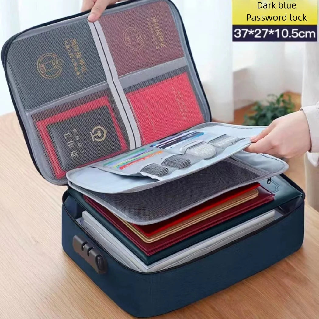 Home Document Storage Bag Large Capacity Household Certificate Passport Card BagFolder Archive Organizing Makeup Storage Bag Vue Dark blue