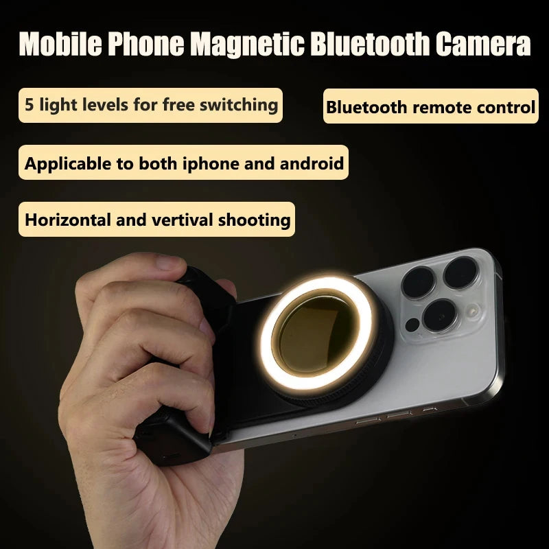 Magnetic Bluetooth-Compatible Shutter Camera Photo Stabilizer with Fill Light & Reflective Mirror for Android iPhone 16 15 14 Vue