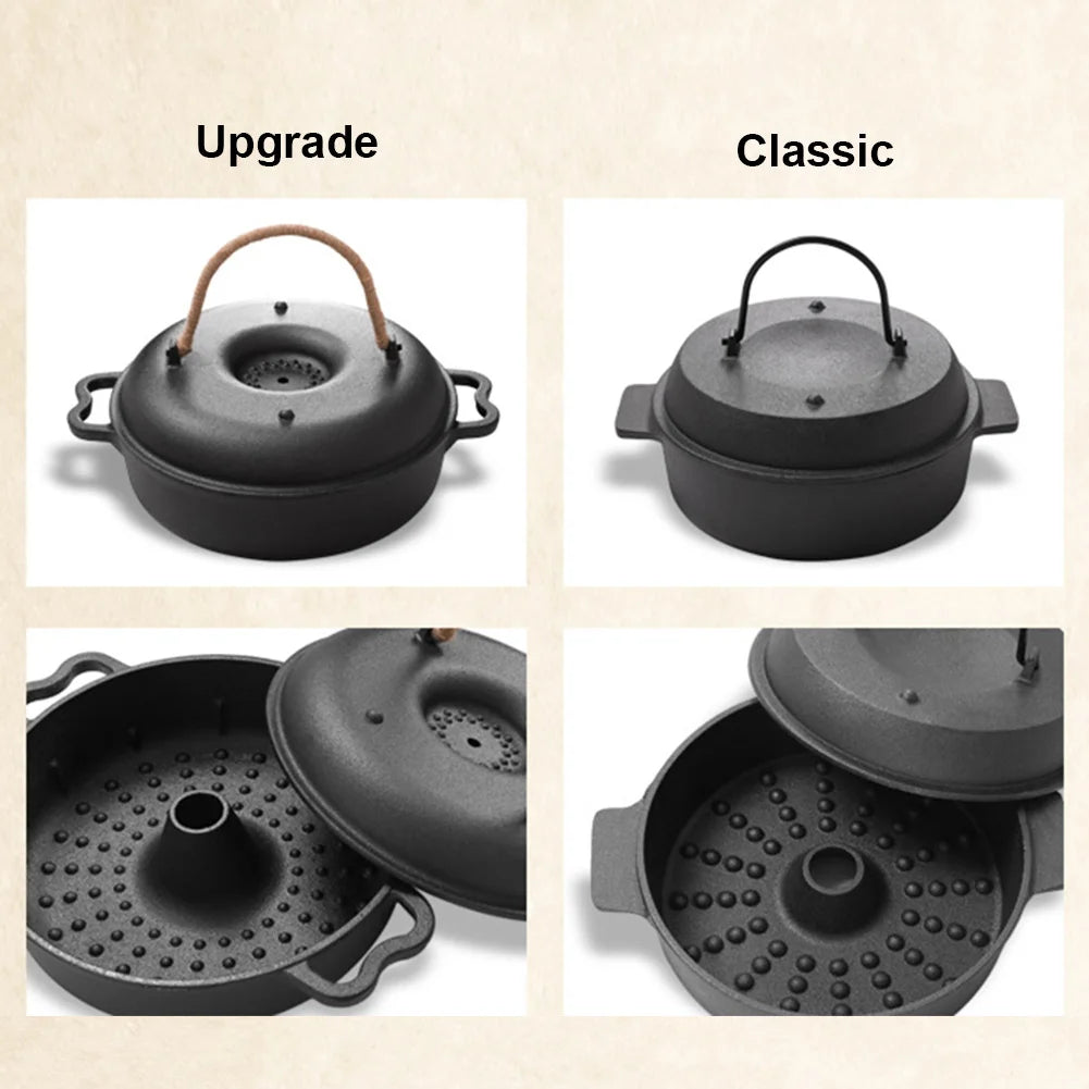 Cast Iron Roasted Sweet Potato Pan W/Lid Garlic Baker for Picnic Camping Patio Backyard Cooking Vue
