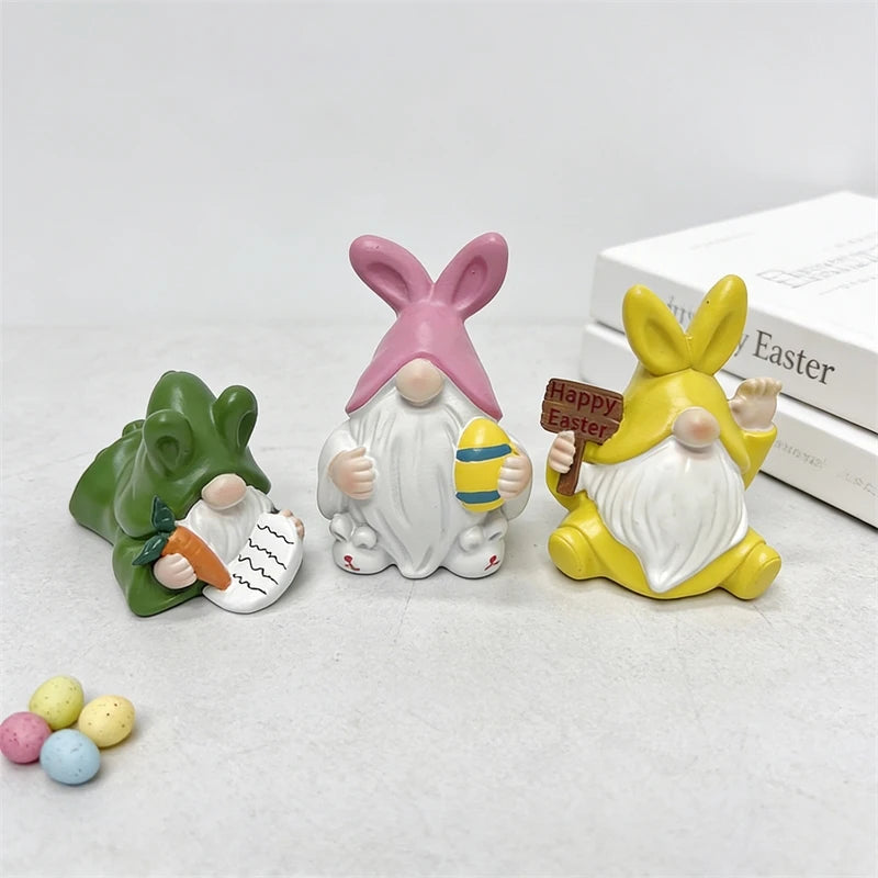 Rabbit Ear Macaron Color Easter Elf Holding Egg Resin Figurine Pastel Table Centerpiece Home Holiday Decor For Kids Women Vue