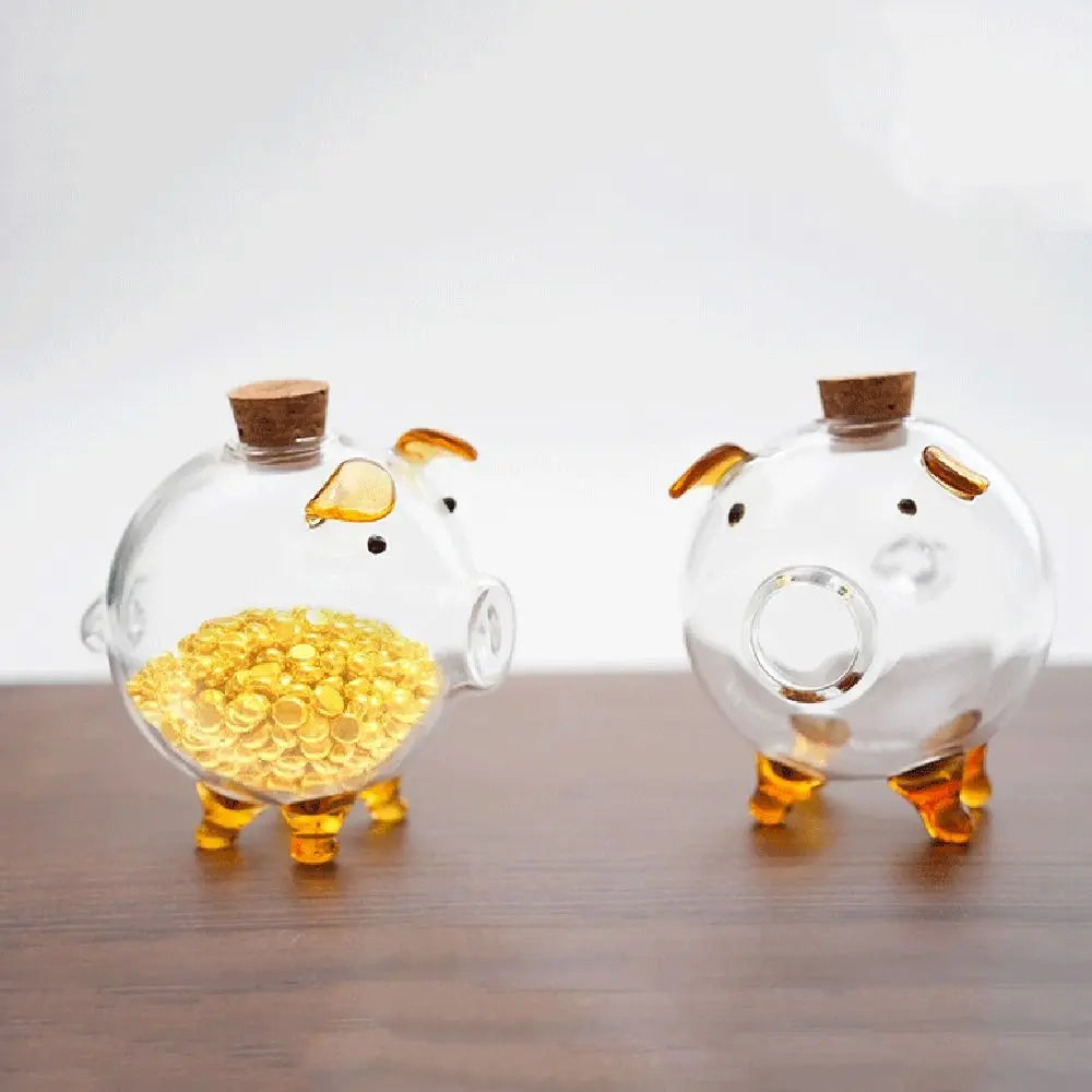 Transparent Cartoon Piggy Money Bank Handmade Multi-purpose Glass Money Jar Practical Visible Golden Beans Container Home Decor Vue