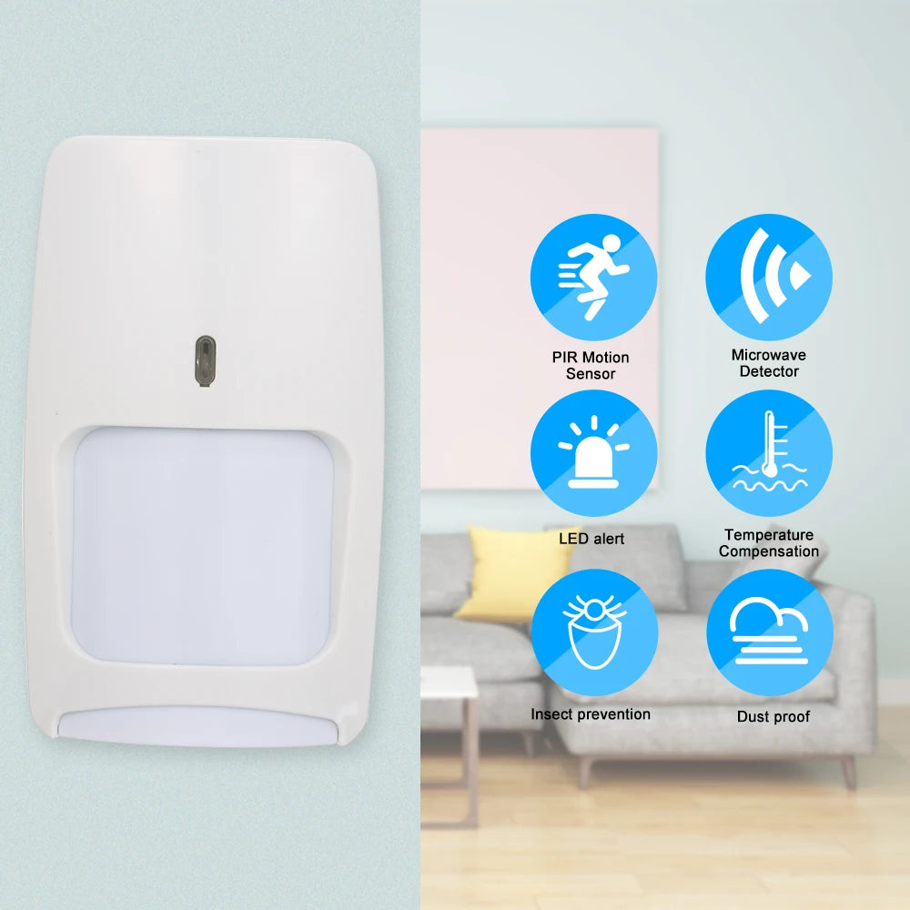 Wired Dual-tech Infrared Motion and Microwave Detector Wall Mounted PIR Motion Sensor Pet Immunity for Home Burglar Security Vue