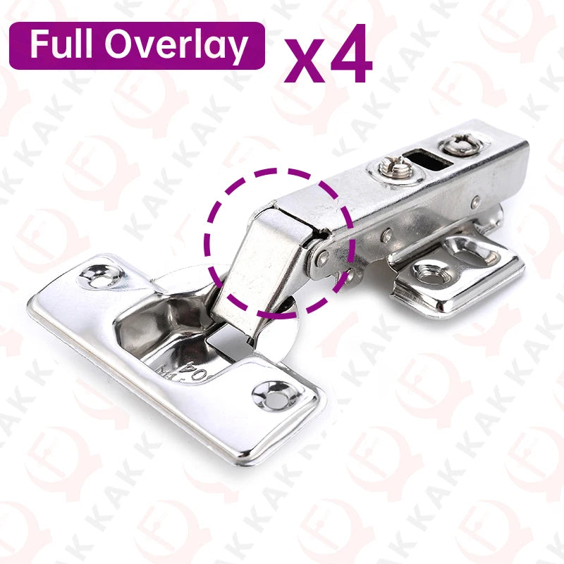 KAK 4 Pieces Stainless Steel Cabinet Hinges Soft Closing Hydraulic Door Hinge Damper Buffer Kitchen Cabinet Furniture Hardware Vue Full Overlay x 4