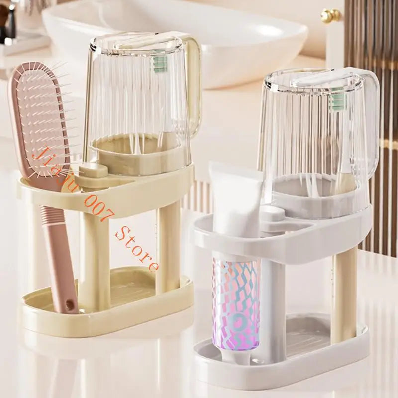 2-in-1 Toothbrush Holder & Rinse Cup Bathroom Organizer Stand Toothbrush Holder Set Vue