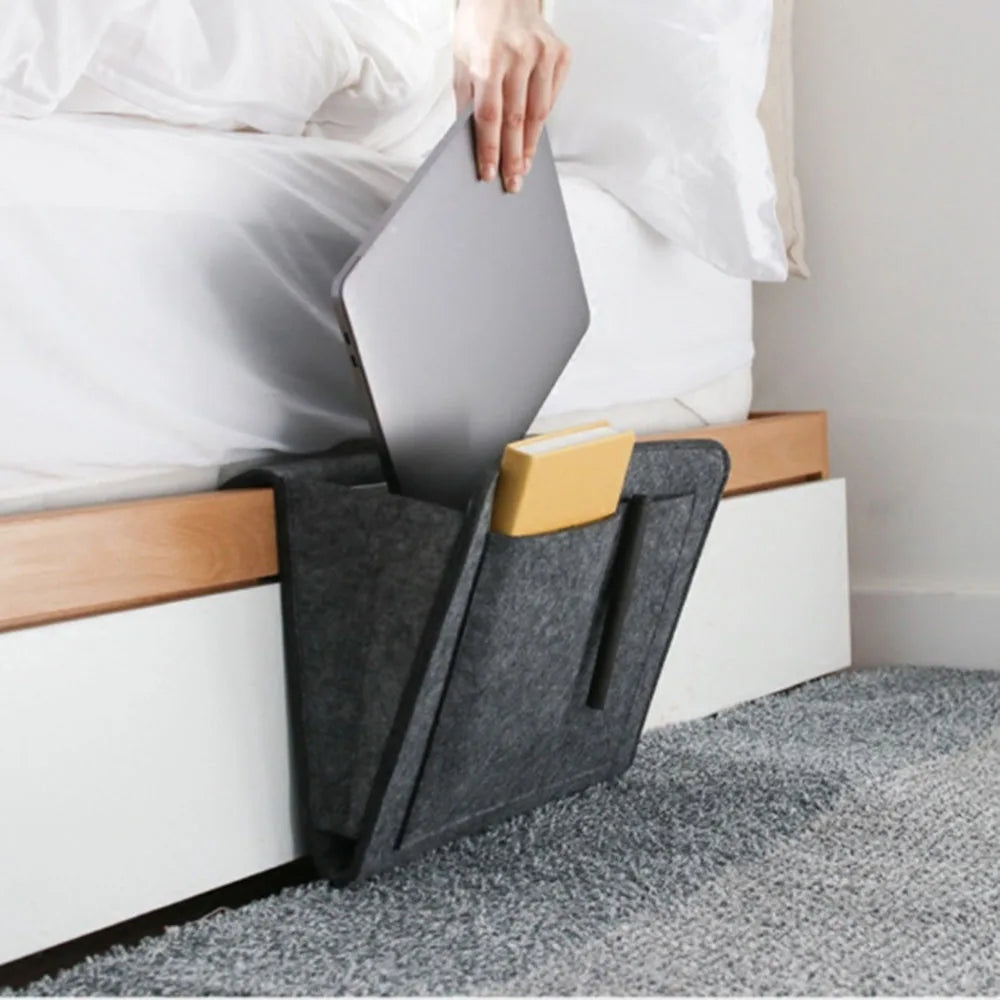 1PCS Felt Bedside Storage Organizer Anti-slip Bedside Bag Bed Sofa Side Hanging Couch Storage Remote Control Bed Holder Pockets Vue