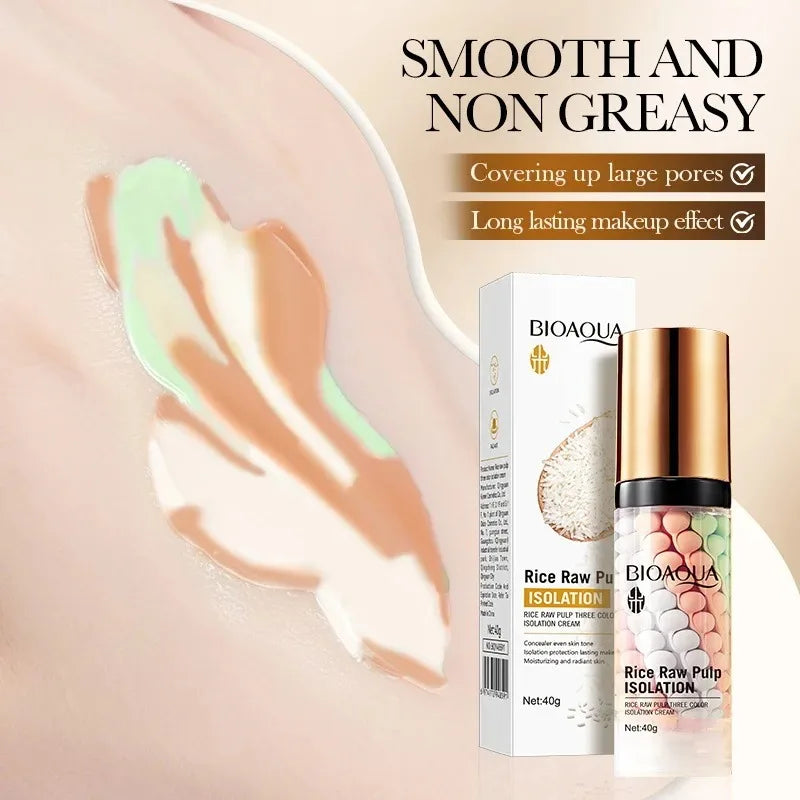 Bioaoua Rice Puree Three-Color Isolation Cream, a Contouring and Beautifying Isolation Cream That Evens Out Skin Tone, Covers Blemishes, and Maintains a Long-Lasting Makeup Look Vue