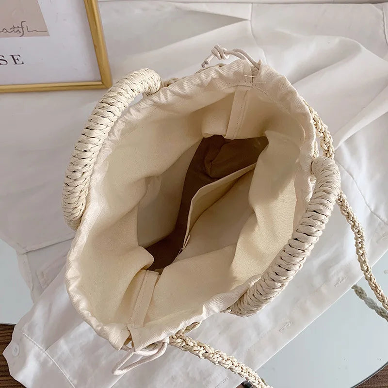 Fashion Hand-woven Straw Beach Bags Women Handmade Moon Basket