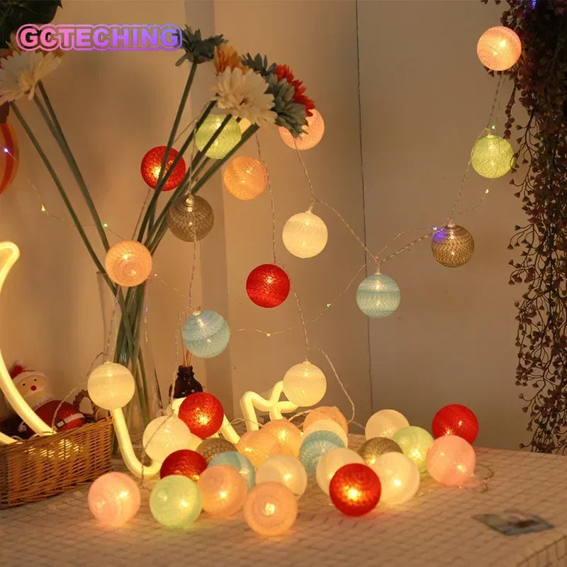 LED Cotton Balls String Lights Battery or USB Powered Fairy Garland Lighting Strings Christmas Holiday Wedding Party Decoration Vue