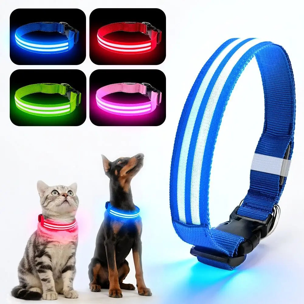 Adjustable Light Up Dog Collar Nylon Material Flashing Light LED Glowing Dog Neck Ring Waterproof Anti-Lost Vue
