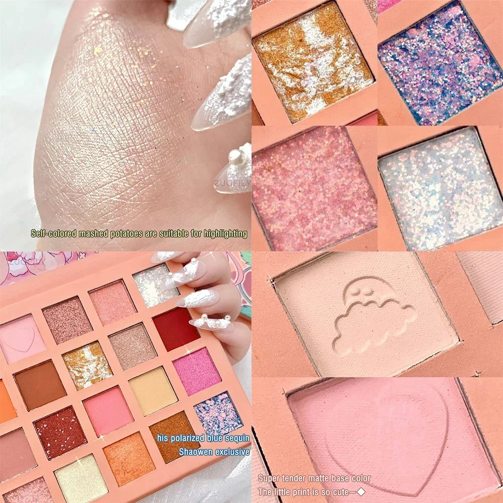 24 Colors Strawberry Girl Eyeshadow Palette Glitter Pearlescent Eyeshadow Waterproof Eye Pigment Plate Makeup Female Cosmetics Vue