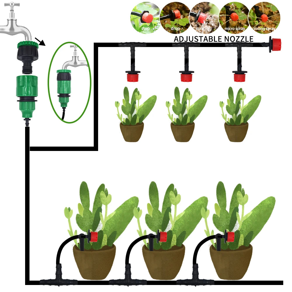 5-20M Micro Drip Irrigation System Kit Adjustable Drippers Nozzles for Garden Patio Lawn Plant Watering Automatic Sprinkler Vue