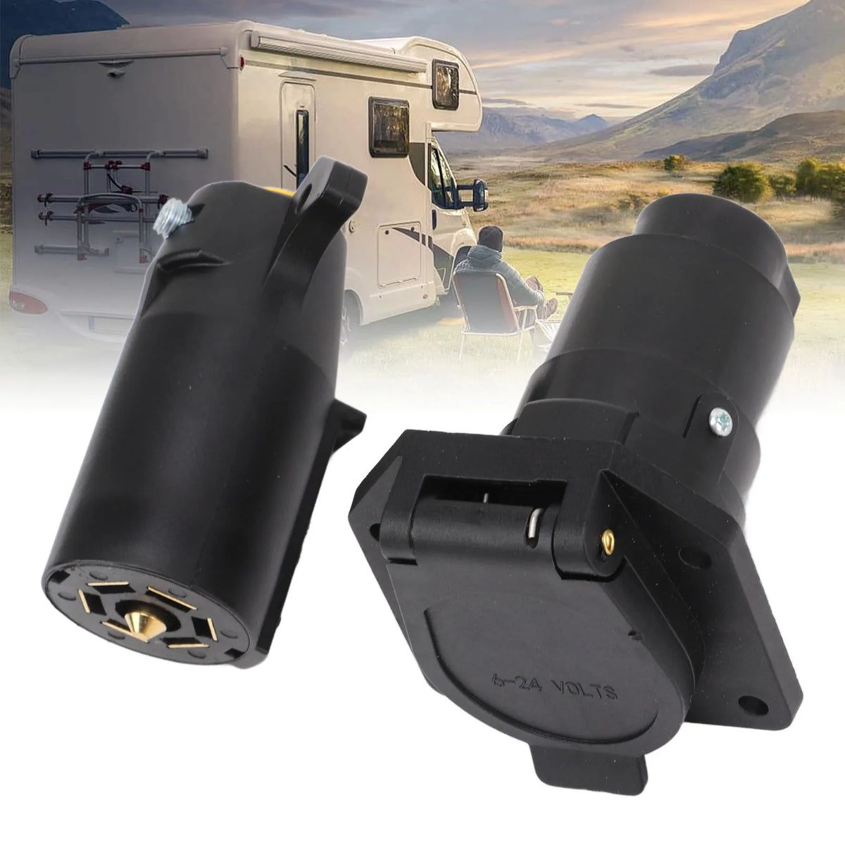 7-Pin RV/Trailer Flat-Blade Socket and Wiring Harness Connector 7-Pole Round Trailer Connector Suitable for RVs Vue
