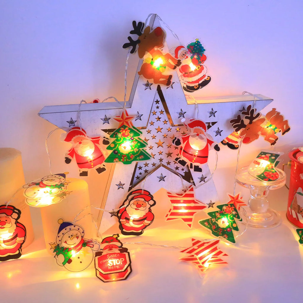 Christmas LED String Lights, Battery Powered(No Battery) 10/20LED, Santa/Snowman/Tree Design, Xmas Party Home Decoration Gift Vue