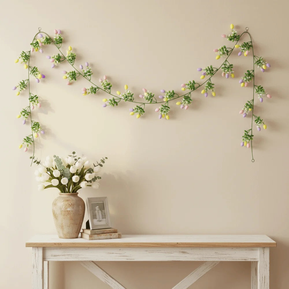 Artificial Plant Easter Egg Wreath Green Vine Colorful Design Wall Hanging Eucalyptus Leaves Egg Decoration Long Green Plant Vue