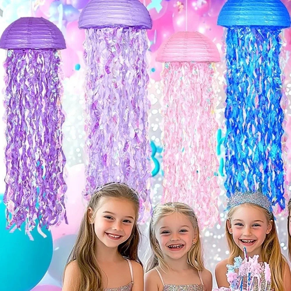 Creative Ocean Theme Jellyfish Lanterns Tassel Design Cartoon Hanging Lamp Ball Foldable Handmade Festival Lantern Mid-autumn Vue