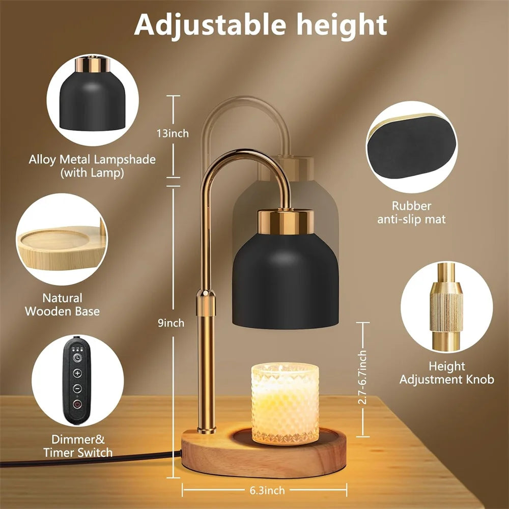 Candle Warmer Lamp with Timer and Dimmer Height and Brightness Adjustable, Black Electric Wax Warmer for Best House Warming Gift Vue