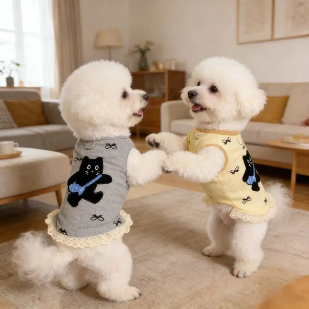 Breathable Waffle Pet Vest Lace-edged Comfortable Pet Short Sleeve Soft Cat Pattern Dog Undershirt Small Pets Vue