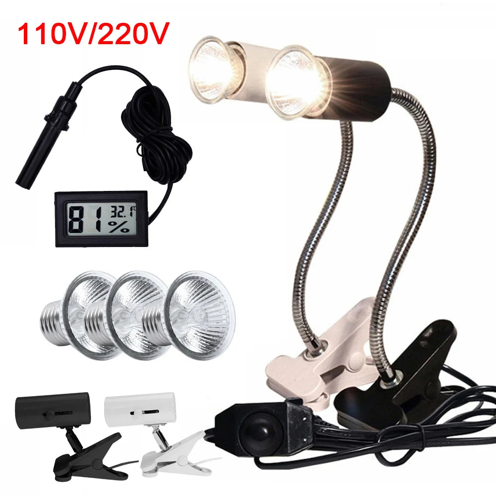 UVA+UVB 3.0 Reptile Lamp Set Clip-on Lamp Holder Bulb Thermometer Hygrometer Turtle Tortoises Lizard Sunlight Basking Heat Light Vue