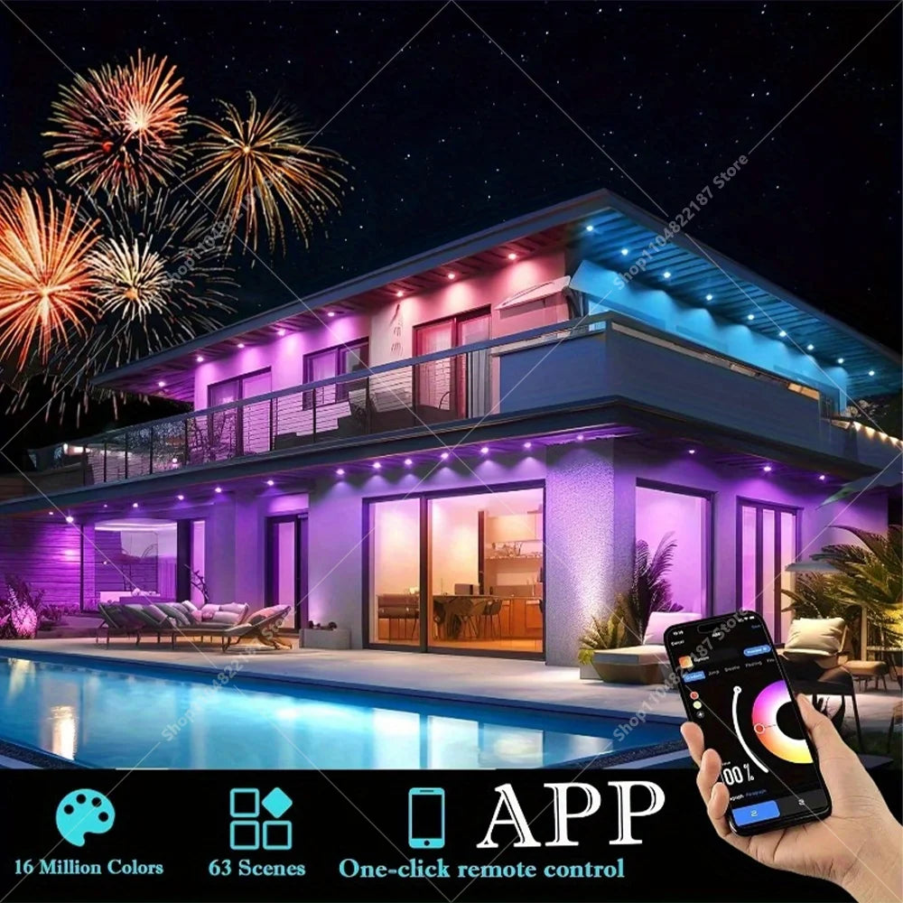 300FT 180LED Permanent Eaves LED Lights Outdoor Waterproof RGB String Lights DIY Scene Christmas Birthday Holiday Party Lighting Vue