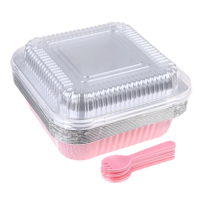 10Set Loaf Pans With Lids And Spoons Non-Stick Square Aluminum Foil Baking Pan Bread Container Heat-Resistant Cake Pans Vue